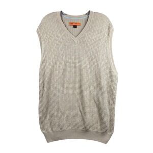 Sette Ponti Mens Tan XL Textured V Neck Sleeveless Knit Sweater Vest Cotton